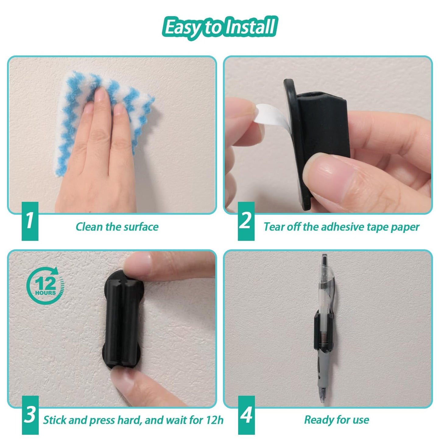 Adhesive Pen Holder for Wall Pencil Holder for Desk Organizer, 6Pack Silicone Pen Holders for Clipboard, Marker Holder Sticky Pen Holder for Desk, Office Teacher Supplies Stylus Holder (6 black)