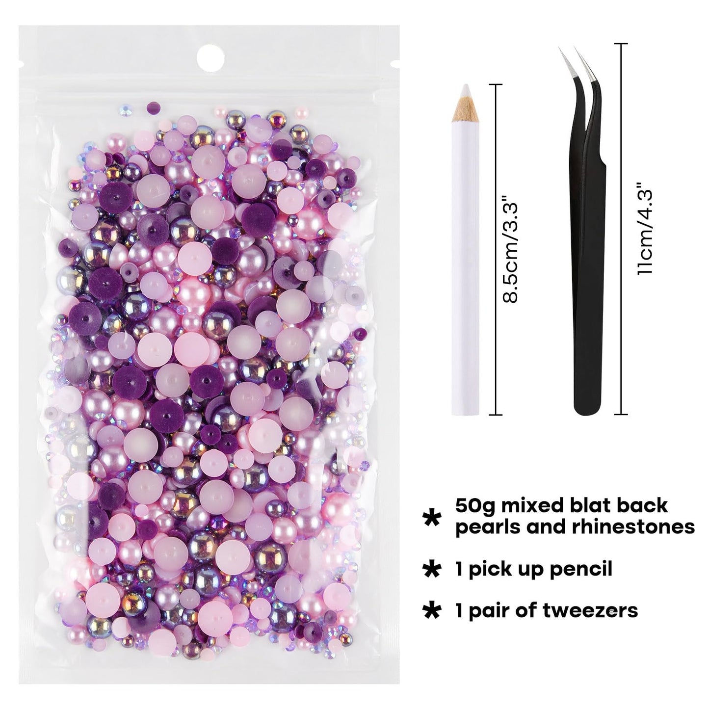 ASTARON 50g Mix Flatback Rhinestones Half Pearls for Crafts Mixed Size 3mm-10mm Flat Back Rhinestones for Crafts Flatback Pearls for Decorating Tumblers Mugs Nail Art Shoes (Purple Pink Series)