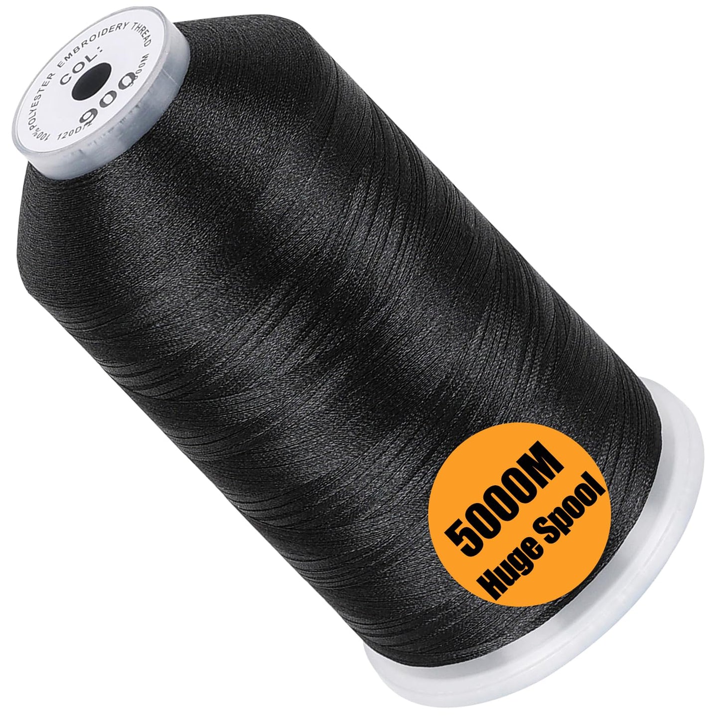 Single Huge Spool 5000M Each Polyester Embroidery Machine Thread 40WT for Commercial and Domestic Machines - Black