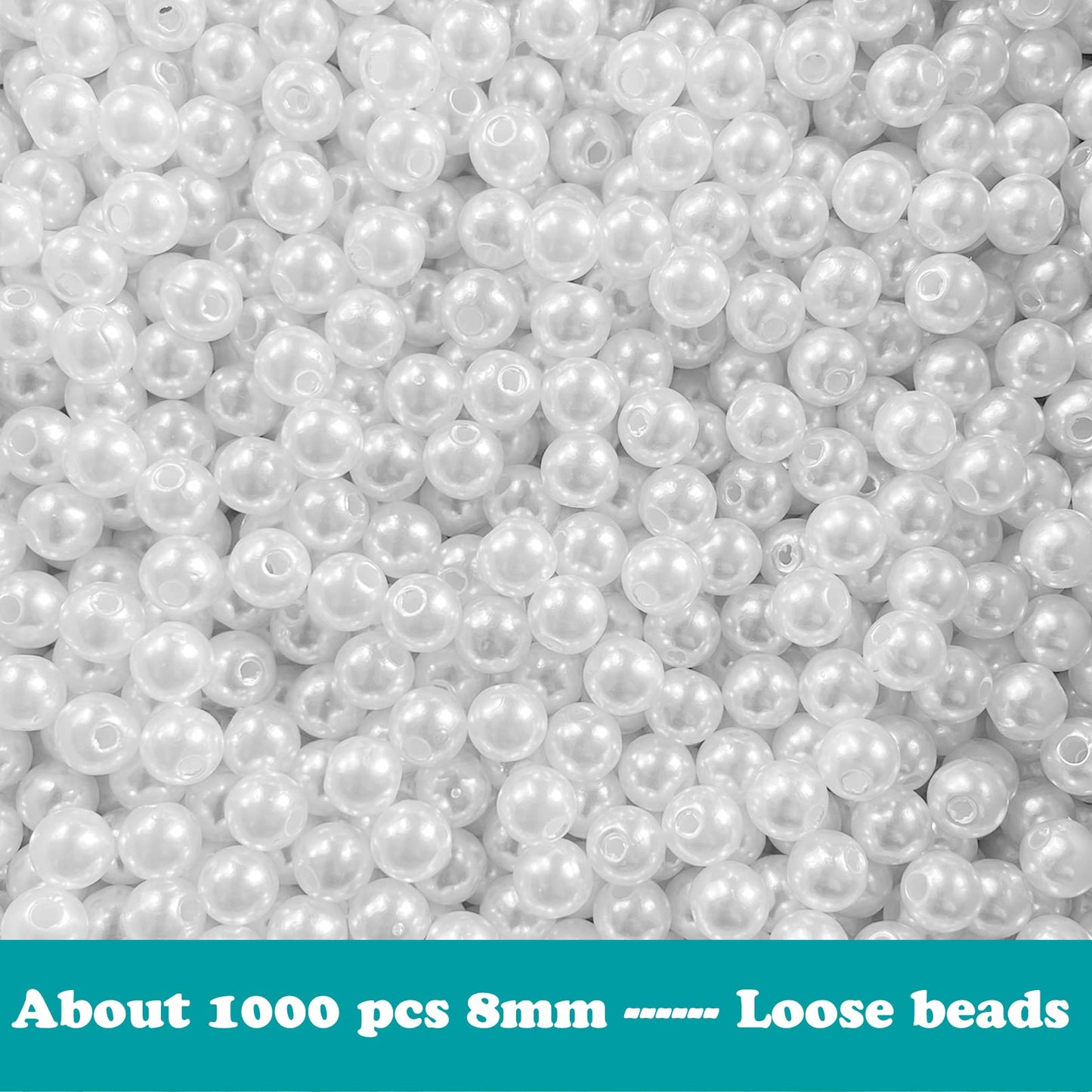 HILELIFE Pearl Beads for Jewelry Making - 1000 PCS 8mm White Pearls for Jewelry Making, Pearls for Crafts, Round Loose Pearls Beads with Hole for Necklaces Bracelets Earrings Choker Making