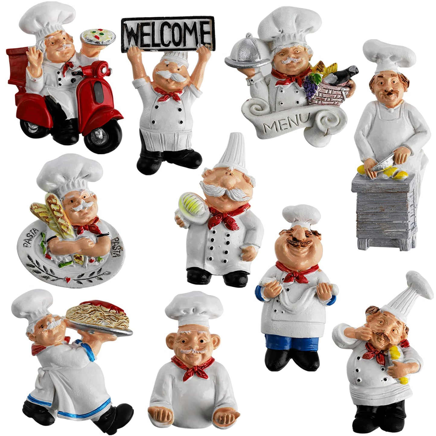 10 Pieces Chef Fridge Magnets, Cute Italian Chef Magnets for Refrigerator, Funny Kitchen Chef Figurine Decorations, 3D Resin Baker Refrigerator Stickers for Whiteboard, Map, Cabinets