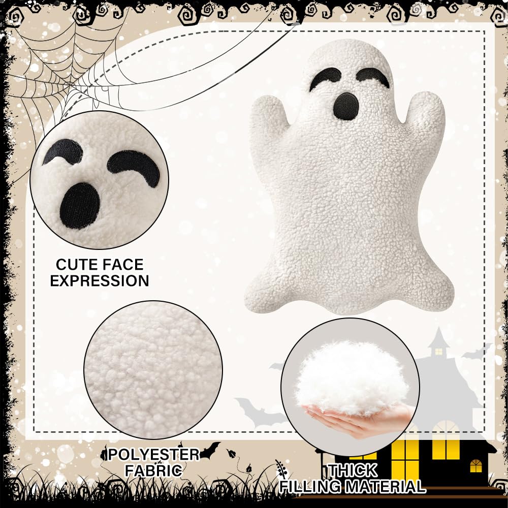 Ghost Pillow,Ghost Decor,Halloween Pillows Set of 2 Cute Ghost Indoor Decorative Throw Pillow Ghost Plush Pillows for Halloween Decorative Home Sofa Bed Ghost Decor Cushion(7.9 Inch)