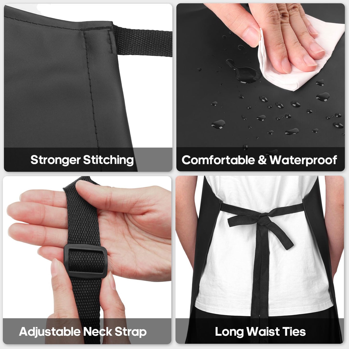 4 Pack Waterproof Rubber PVC Apron Adjustable Dishwasher Apron-Women Men Heavy Duty Work Apron for Dishwashing Chemical Lab Butcher Grooming Black