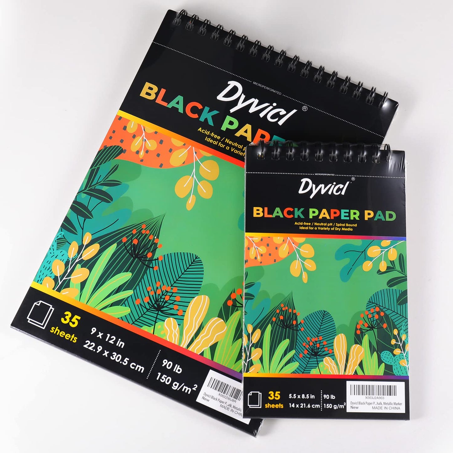 Dyvicl Black Paper Pad 5.5"x8.5" Sketch Book, 35 Sheets (90 lb/150gsm), Spiral Black Sketchbook Drawing Paper for Pencil, Pastel, White Ink Gel Pen, Charcoal, Chalk, Metallic Marker, Paint Pen