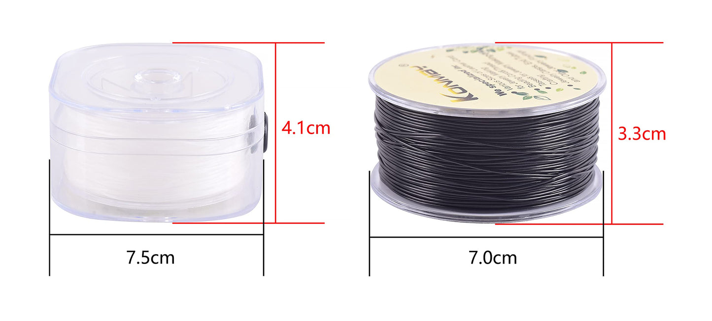 KONMAY 2 Rolls 0.8mm Round Stretchy Bracelet Strings with Organizing Case, 130 Yards Black and White Crystal Elastic Thread Cord for Jewelry Bracelets Making and Beading