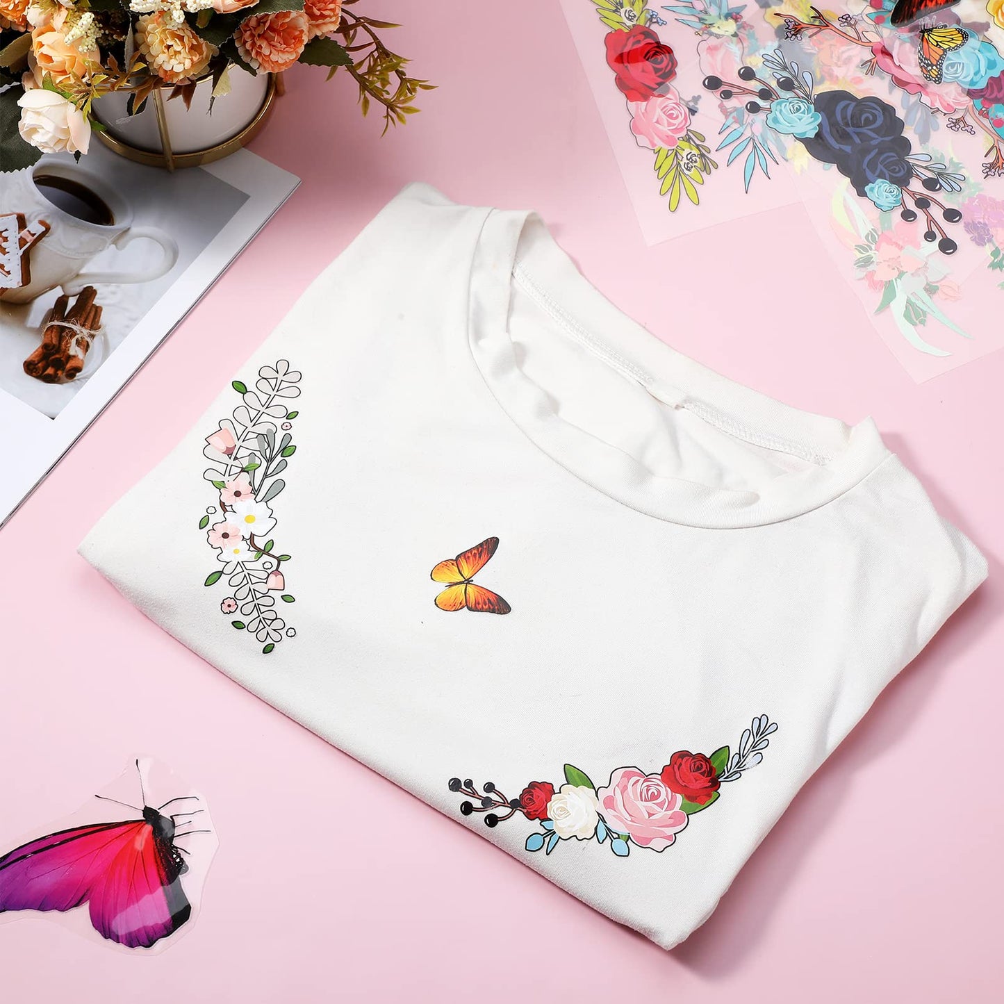 Flower Iron on Heat Transfer Patches and Butterfly Stickers Iron on, Iron on Decals Clothing Appliques for Clothes Jacket Shirts Dress Backpacks (49 Pcs)