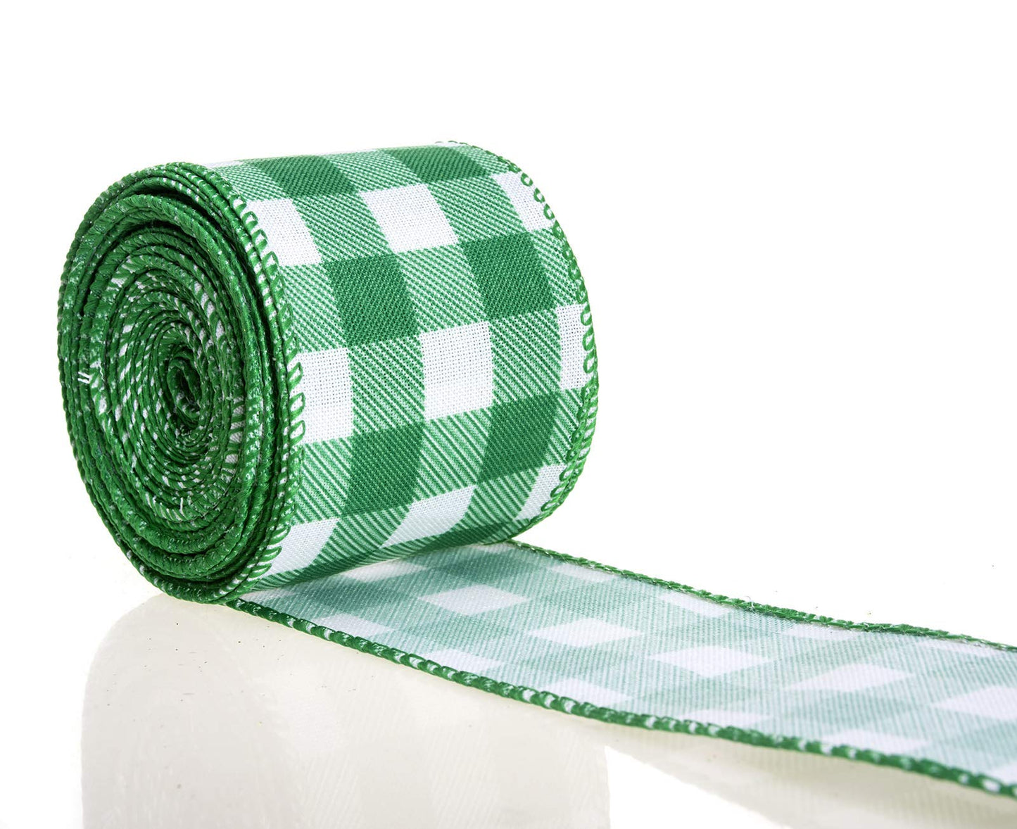 Green and White Buffalo Plaid Ribbon Wired Edge Gingham Ribbon for St Patrick's Day Decoration and Bows Craft,10 Yards by 2.5 Inches