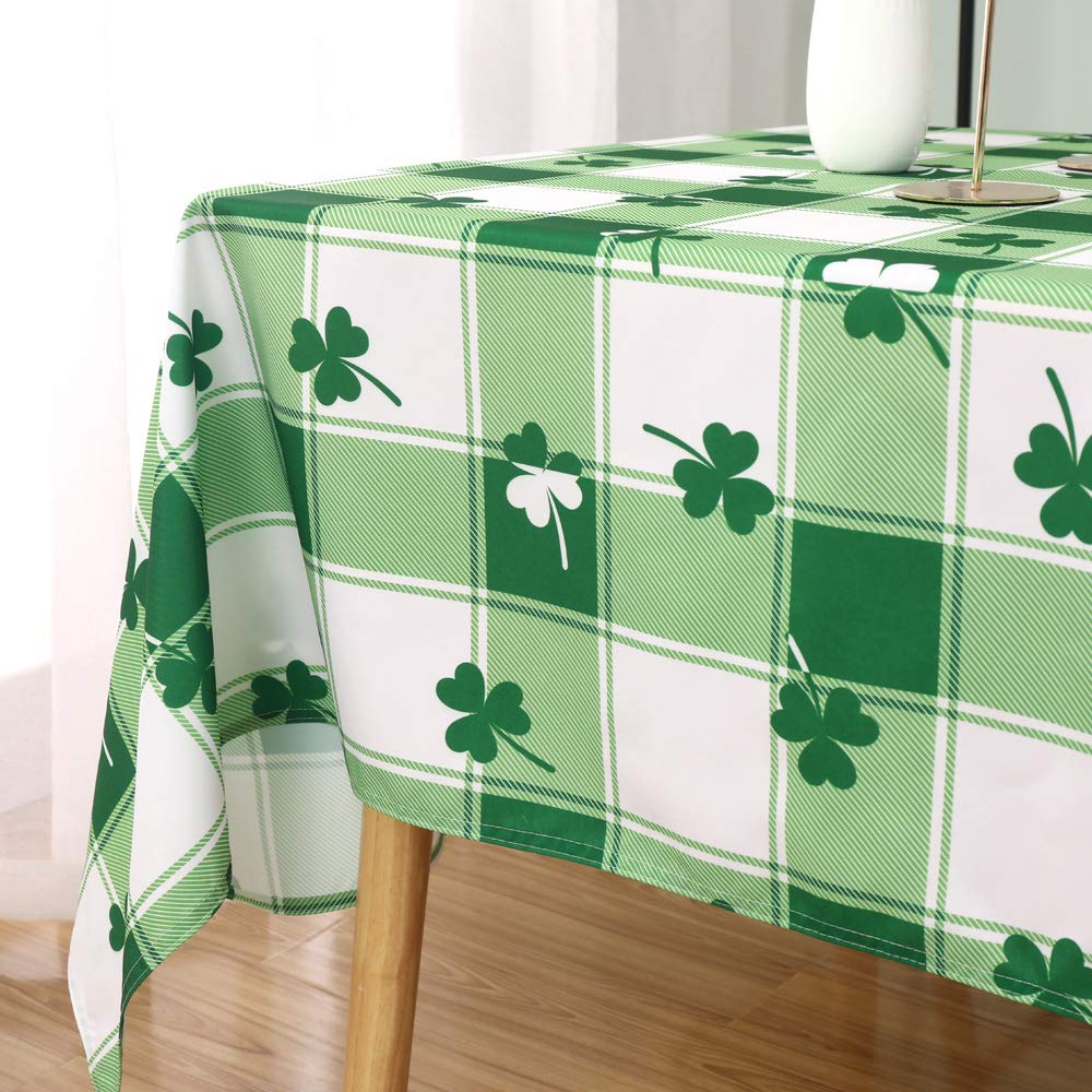 St. Patrick's Day Checkered Rectangle Tablecloth - Waterproof and Washable Holiday Green Shamrock Table Cloth Decorative Table Cover for Outdoor, Indoor Party Dining Room, 60 x 84 Inch