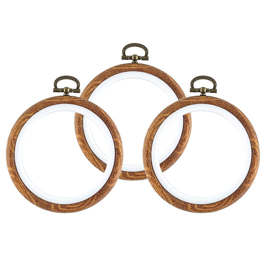 3 Pieces 4 Inch Embroidery Hoop Set Imitated Wood Display Frame Embroidery Hoops Circle Cross Stitch Hoop Ring for Art Craft Sewing and Hanging Ornaments Decor