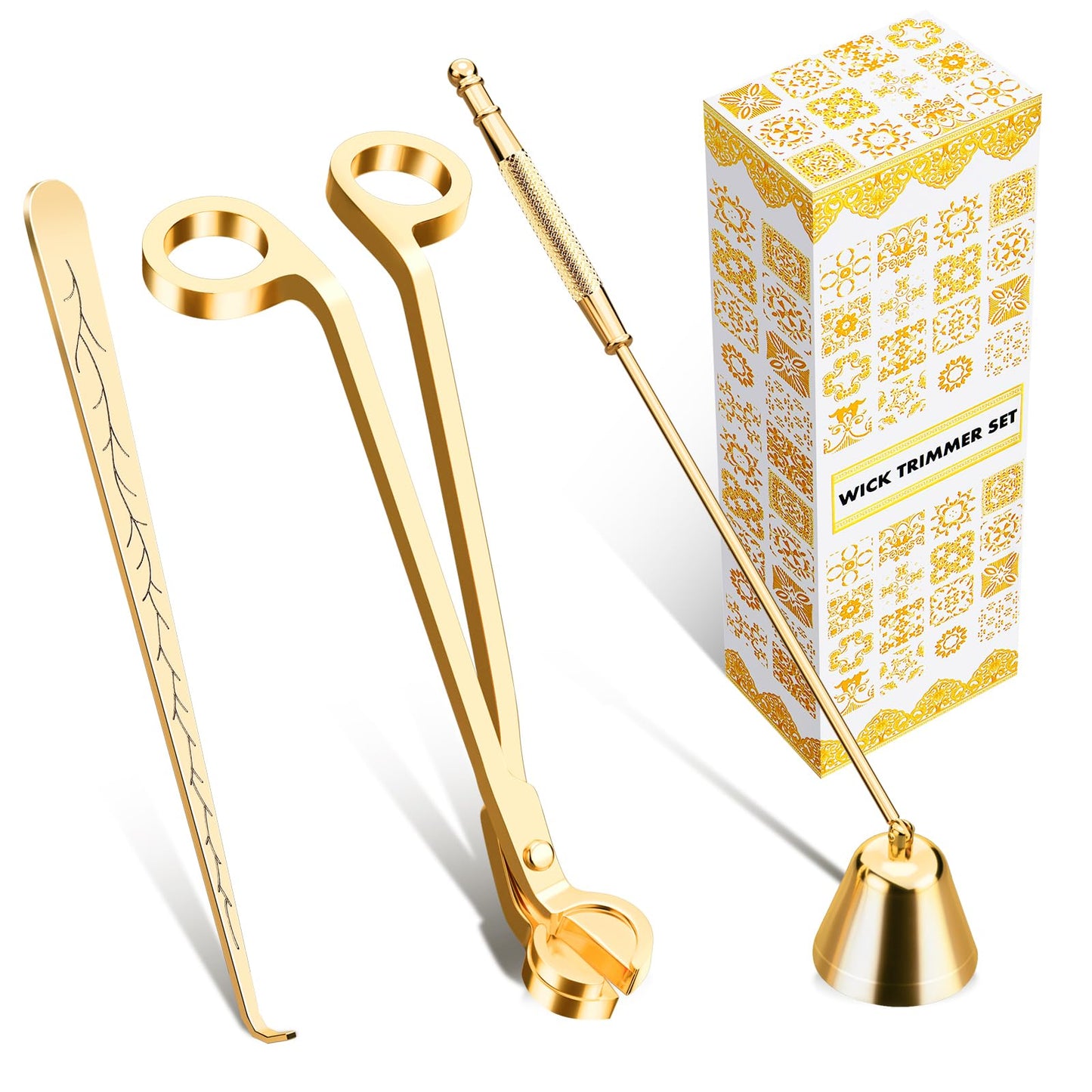 calary Candle Wick Trimmer, Candle Snuffer and Wick Dipper & Candle Accessory Set, 3 in 1 Candle Care Kit for Candle Lover (Gold)