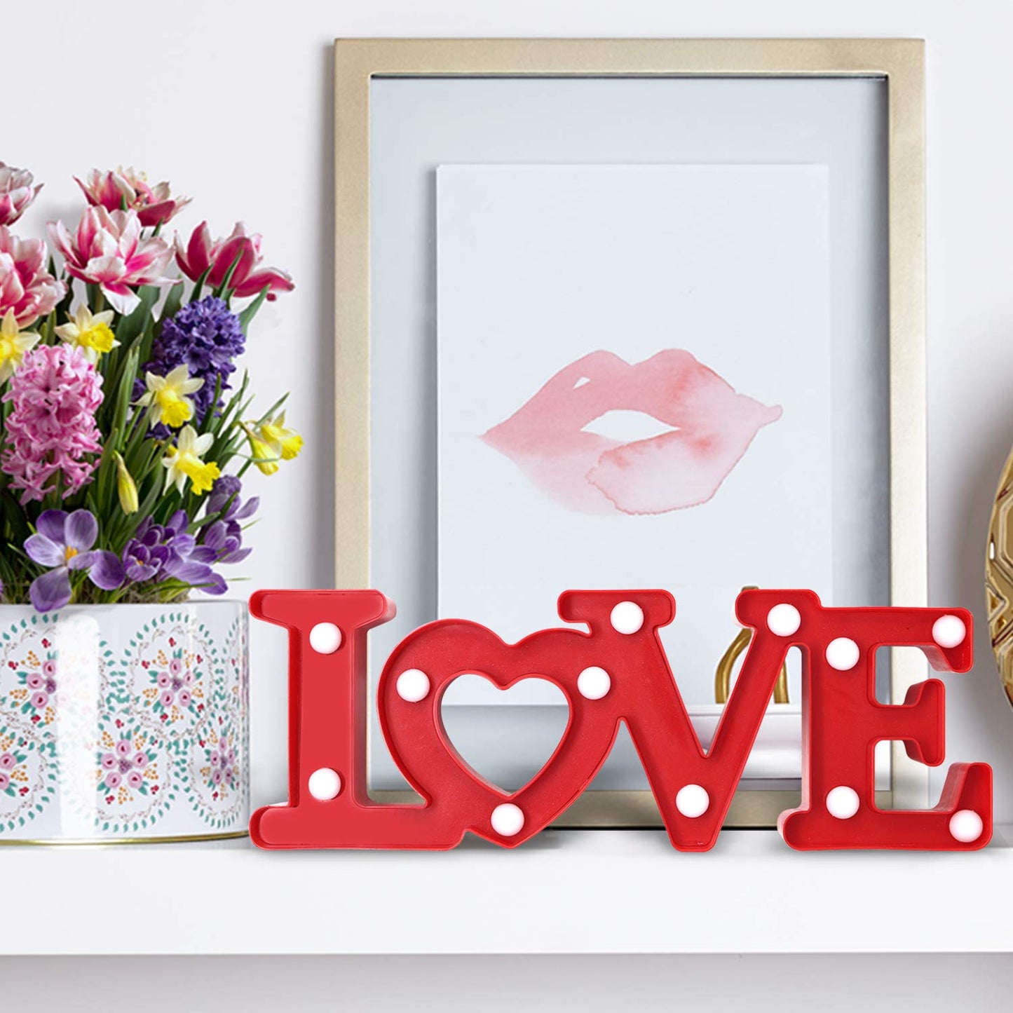 Love Sign with Lights - Valentines Day Decoration - Love Marquee Letters - Romantic Lighted Table Top Decor for Wedding & Home - Red - CHEERIN