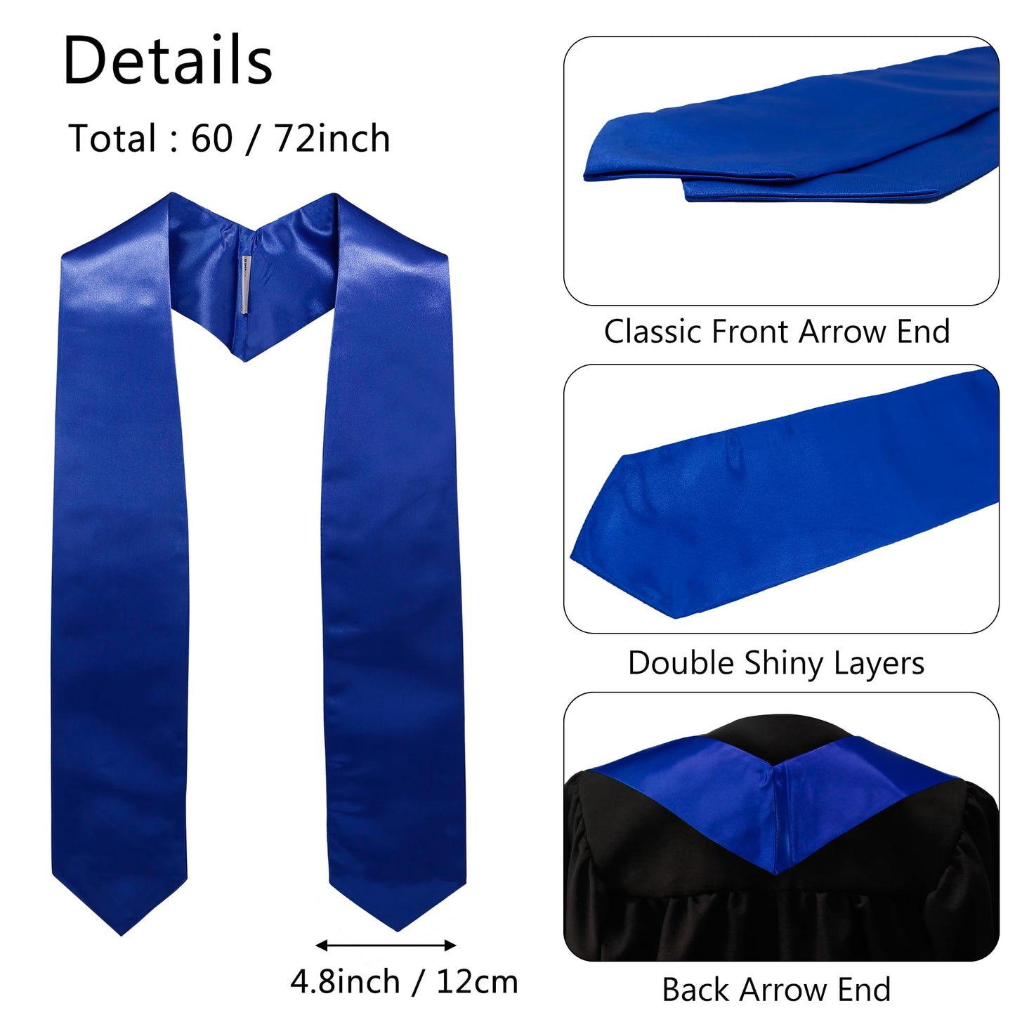 GraduationMall Unisex Adult Plain Graduation Stole 60" Royal