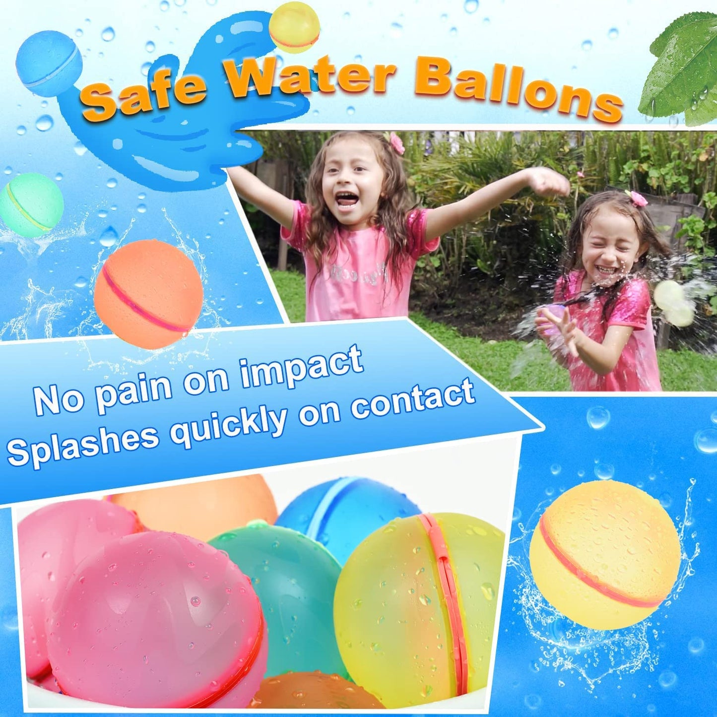 98K Reusable Water Balloons 6 Pcs with Mesh Bag, Pool Beach water Toys for Boys and Girls, Outdoor Summer Toys for Kids Ages 3-12