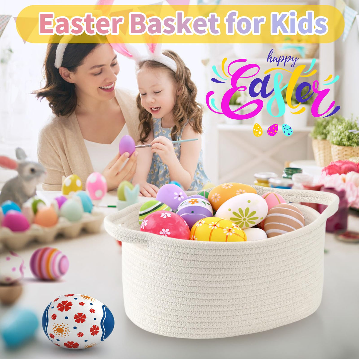 Happyiren Medium Woven Cotton Rope Basket, Empty DIY Gift Basket for Burr