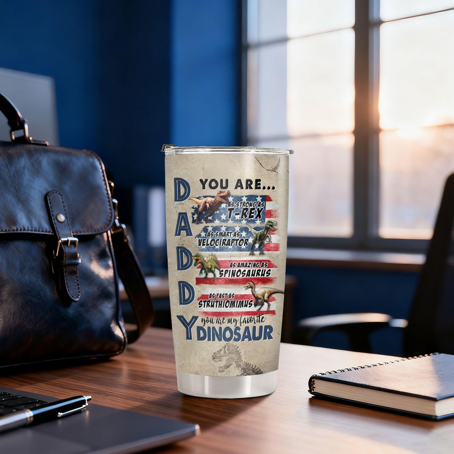 34HD Fathers Day Dad Gifts from Daughter, Dinosaur Dadasaurus Insulated Travel Cup, Don't Mess With Daddysaurus 20oz Tumbler, Funny Jurasskicked Present for Husband & Daddy Papa Stepdad