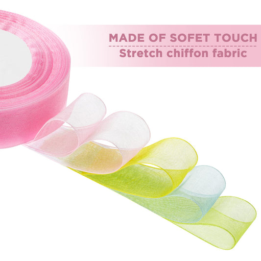 50 Yard Organza Ribbon Sheer Chiffon Stain Ribbons Dusty Rose Fading Craft for Easter Day Valentines Christmas Wedding Gift Wrapping Bouquet Craft Birthday Party Decoration(Fresh Colors)