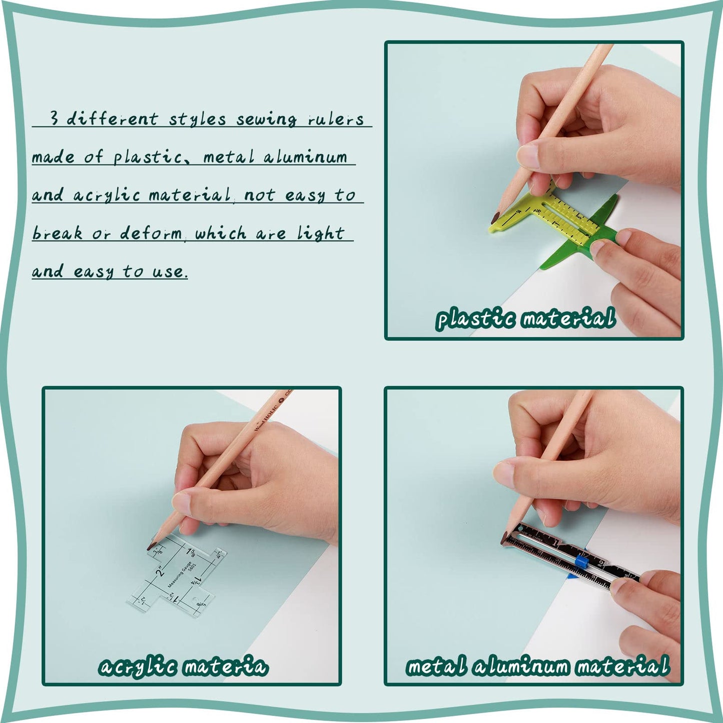 Sewing Gauge 3 Piece Seam Gauges for Sewing Fabric Hem Ruler T Shape Sewing Rulers 5 in 1 Sliding Gauge Sewing Tool for Knitting Crafting Sewing Beginner Supplies, 3 Styles