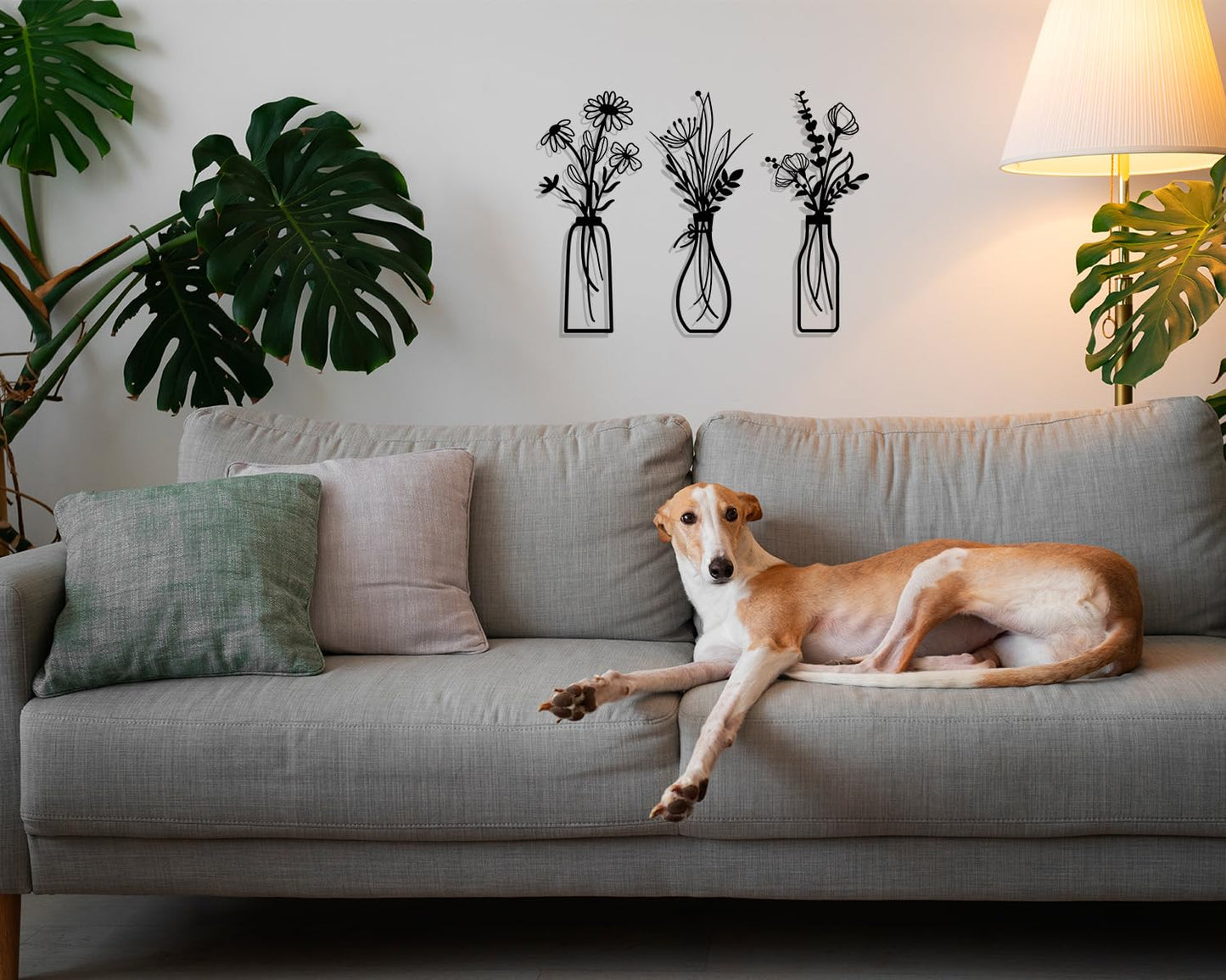 3 Pieces Metal Flowers Wall Arts - Rustic Farmhouse Decor Black Minimalist Flower Wall Decors for Living room Bathroom Bedroom Dining Room - Housewarming Gifts(Black, Vase-C)