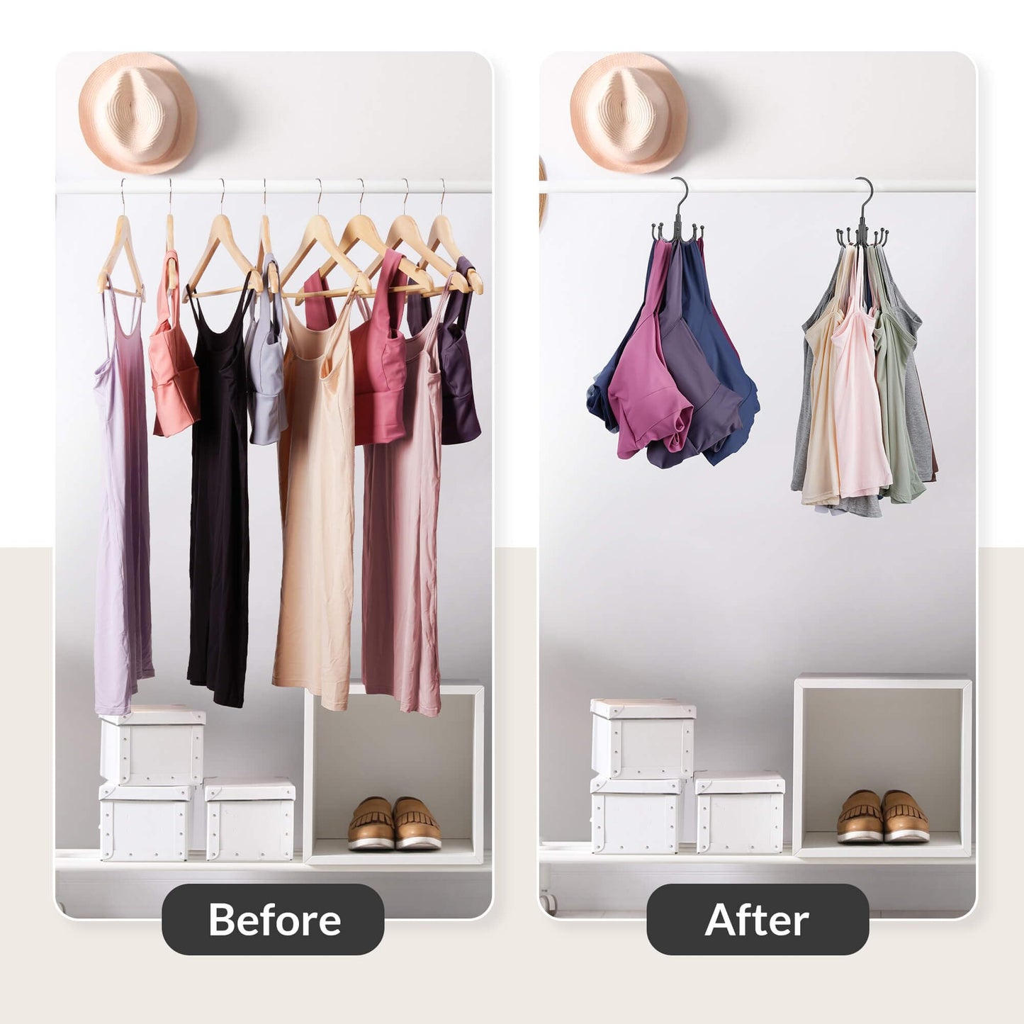 ZEDODIER Tank Top Hanger, Rotatable Bra Organzier for Closet, Max 24 Storage Capacity Sport Bras Holder, Metal Space Saving Closet Organizers and Storage, Black