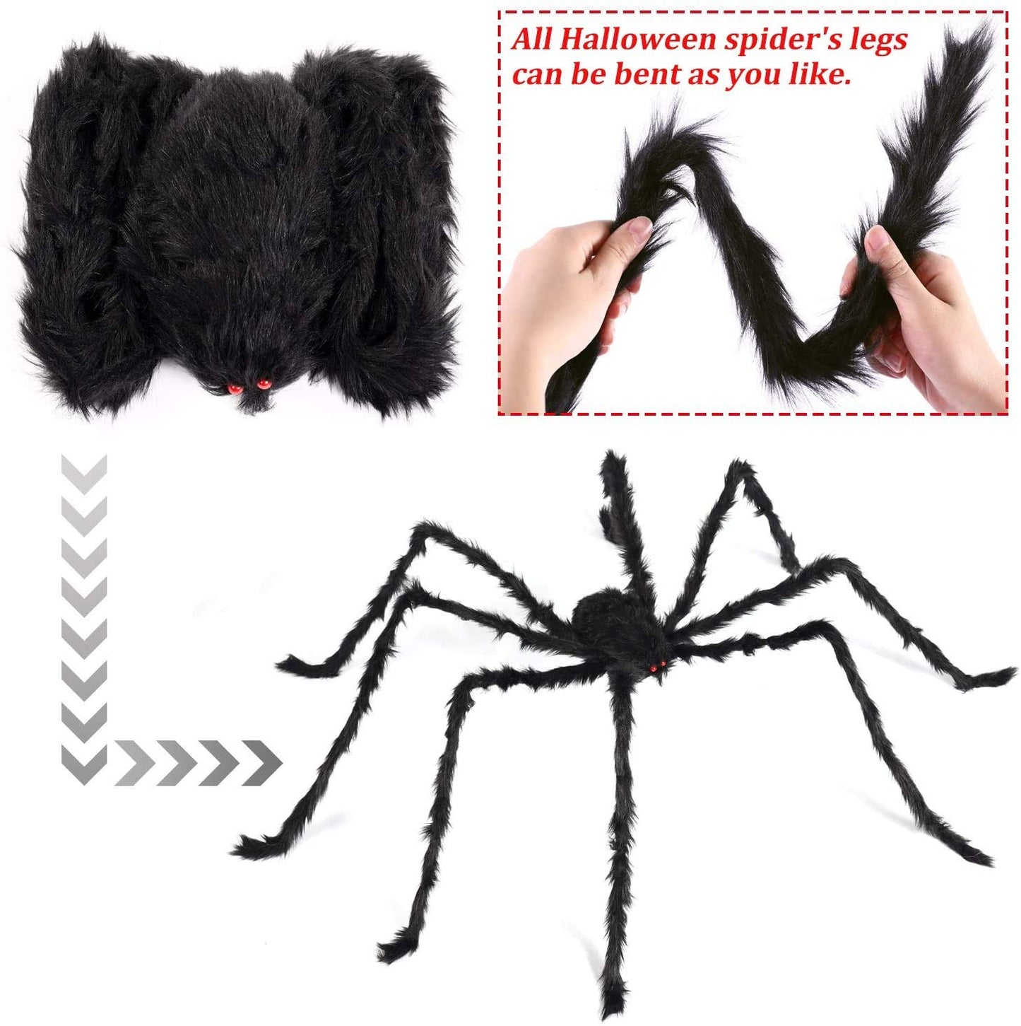 Sizonjoy 6.6 Ft Halloween Decorations Giant Spider,Scary Hairy Large Spider Props for Halloween Outdoor Yard Decorations,Party Decor, Black