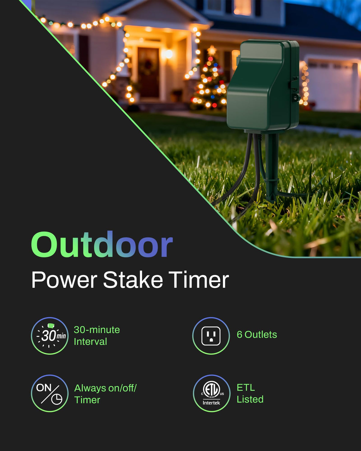 BN-LINK Outdoor Power Stake Timer, 24-Hour Mechanical Timer, 6 Outlets