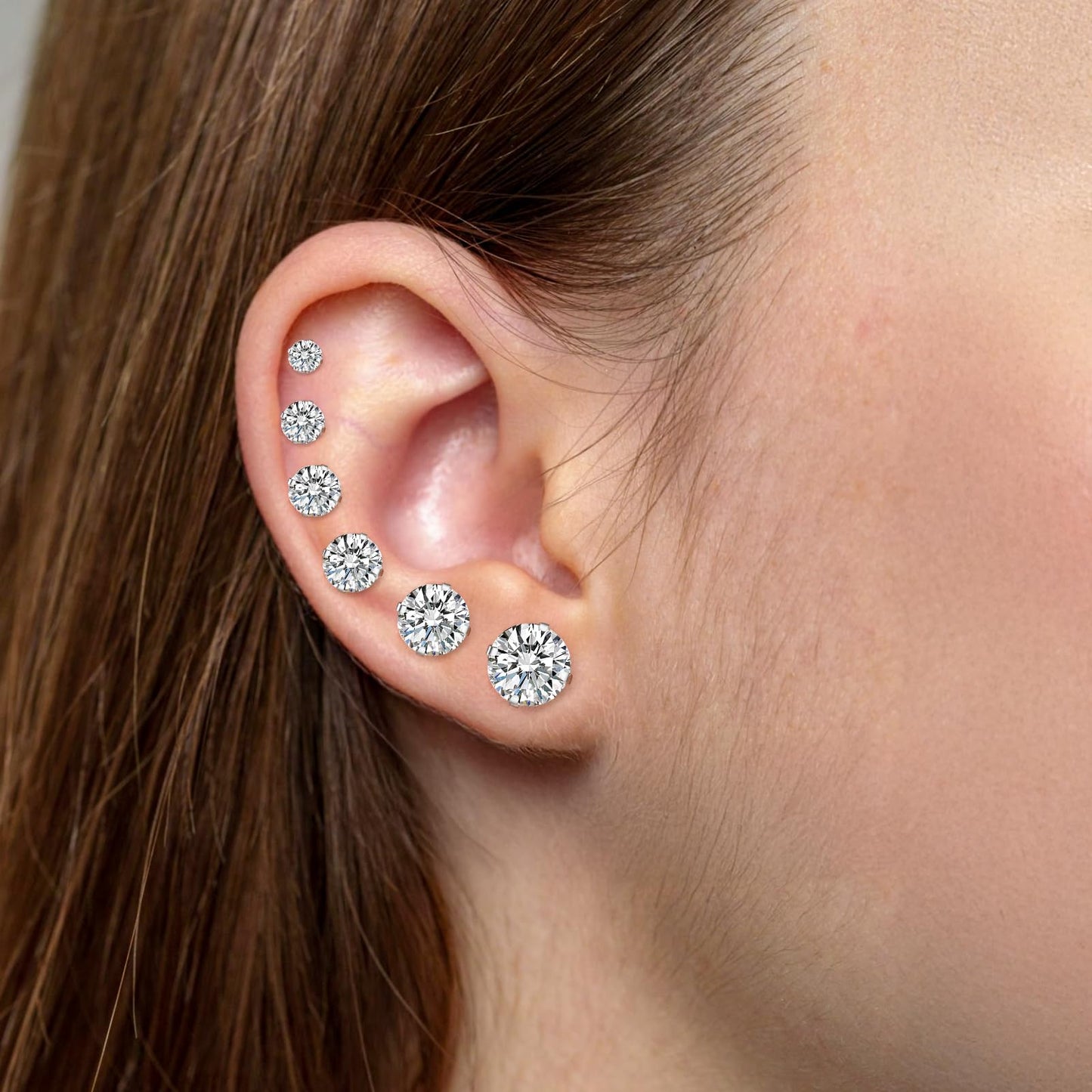 6 Pairs Stud Earrings for Women,Hypoallergenic Cubic Zirconia 316L Earrings Stainless Steel CZ for Women 3-8mm