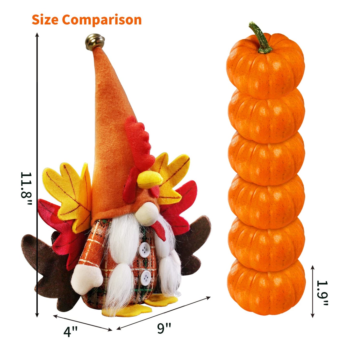 Turkey Fall Gnome, Thanksgiving Gnome Decorations, 2Pack Handmade Swedish Tomte Gnomes with Maple Leaves Wings Harvest Gnome Plush Scandinavian Figurine Nordic Gnomes Holiday Decor Gifts