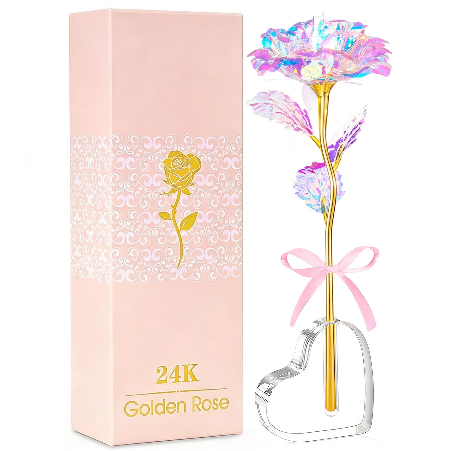 Mothers Day Mom Gifts for Women Grandma, Artificial Forever Birthday Flowers Galaxy Glass Eternal Roses with Heart Shaped Crystal Vase, Mother's Day Anniversary Wedding Rose Gifts for Wife Sister
