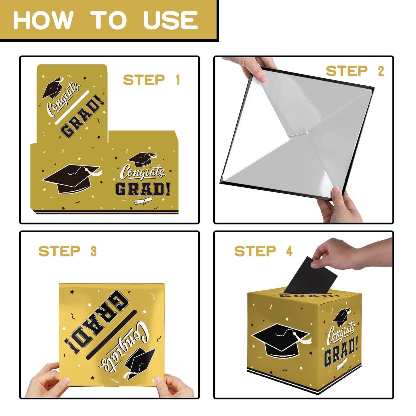 Gatherfun Graduation Party Decorations Box and Card Box for Gift, Favors, Decor, and Party Supplies - Gold