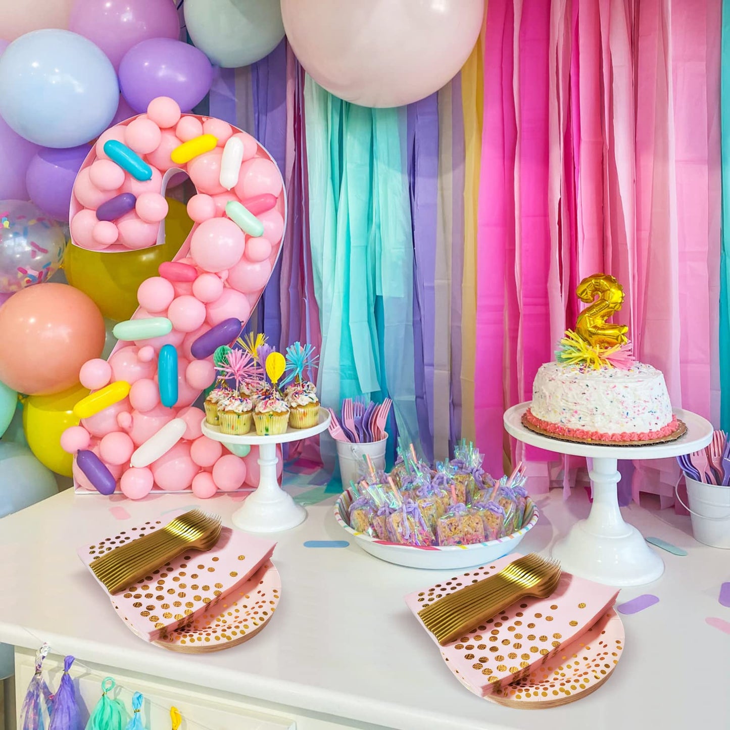 WXLDGHQ Pink and Gold Party Supplies,Serves 35 Guests Pink Paper Plates and Napkins,Disposable Party Paper Plates for Birthday Wedding Party Decorations