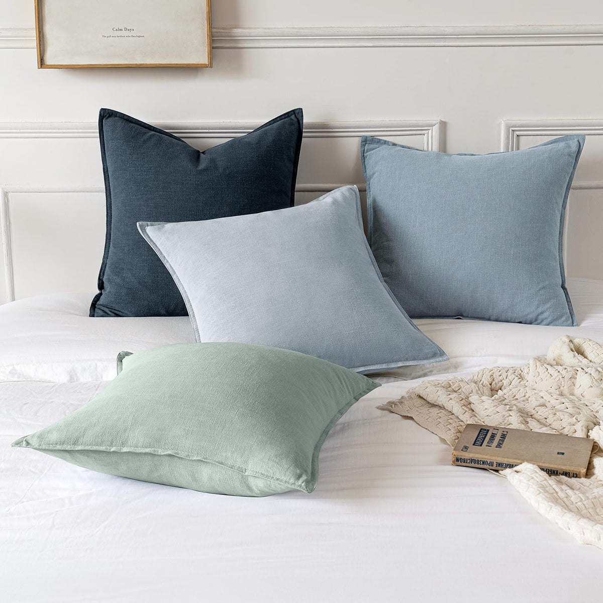 MIULEE Decorative Linen Euro Sham Pillow Covers 24x24 Light Blue
