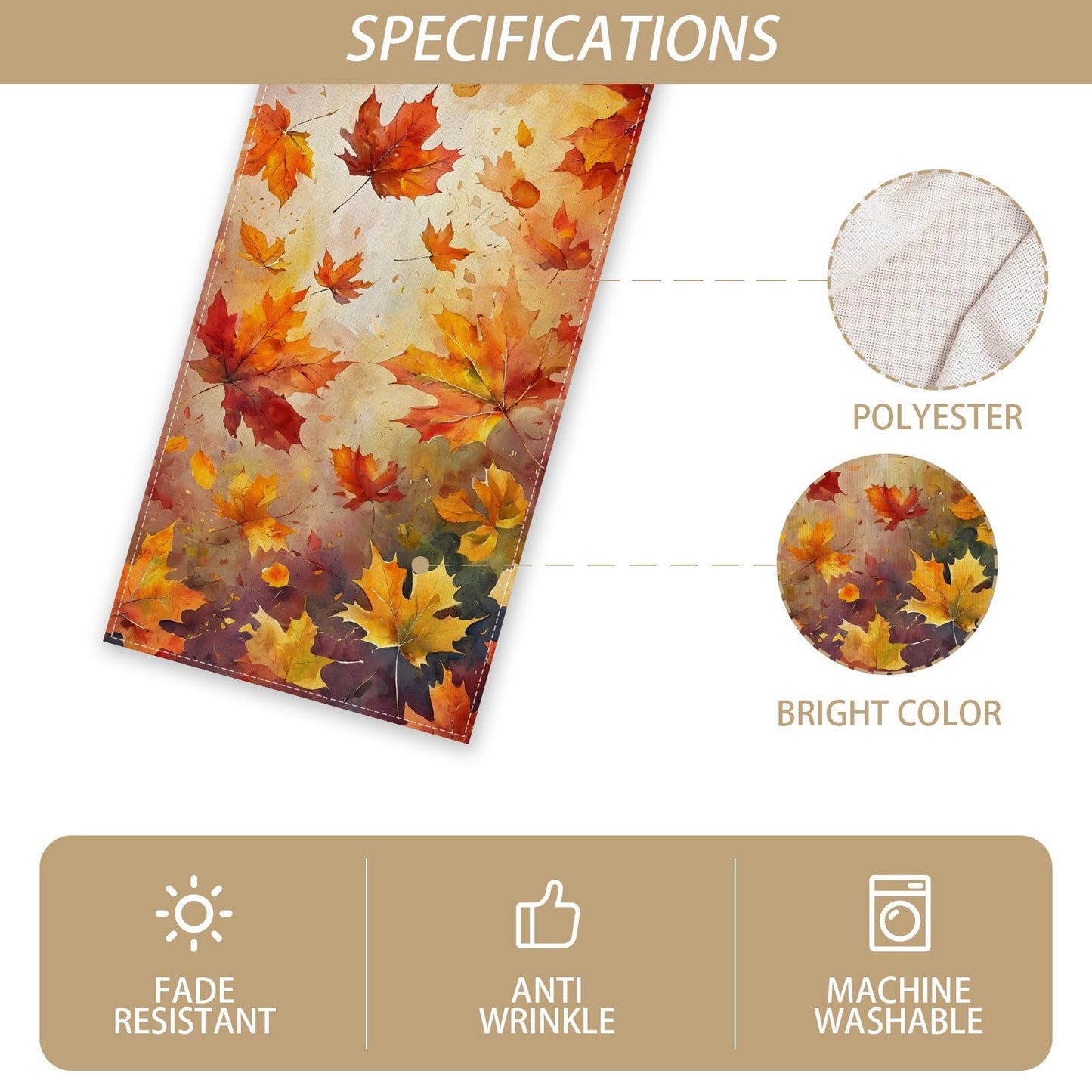 Maple Leaves Fall Table Runner,Autumn Thanksgiving Harvest Festival Farmhouse Decorations and Supplies for Home Kitchen Dining Room Table-13×72''