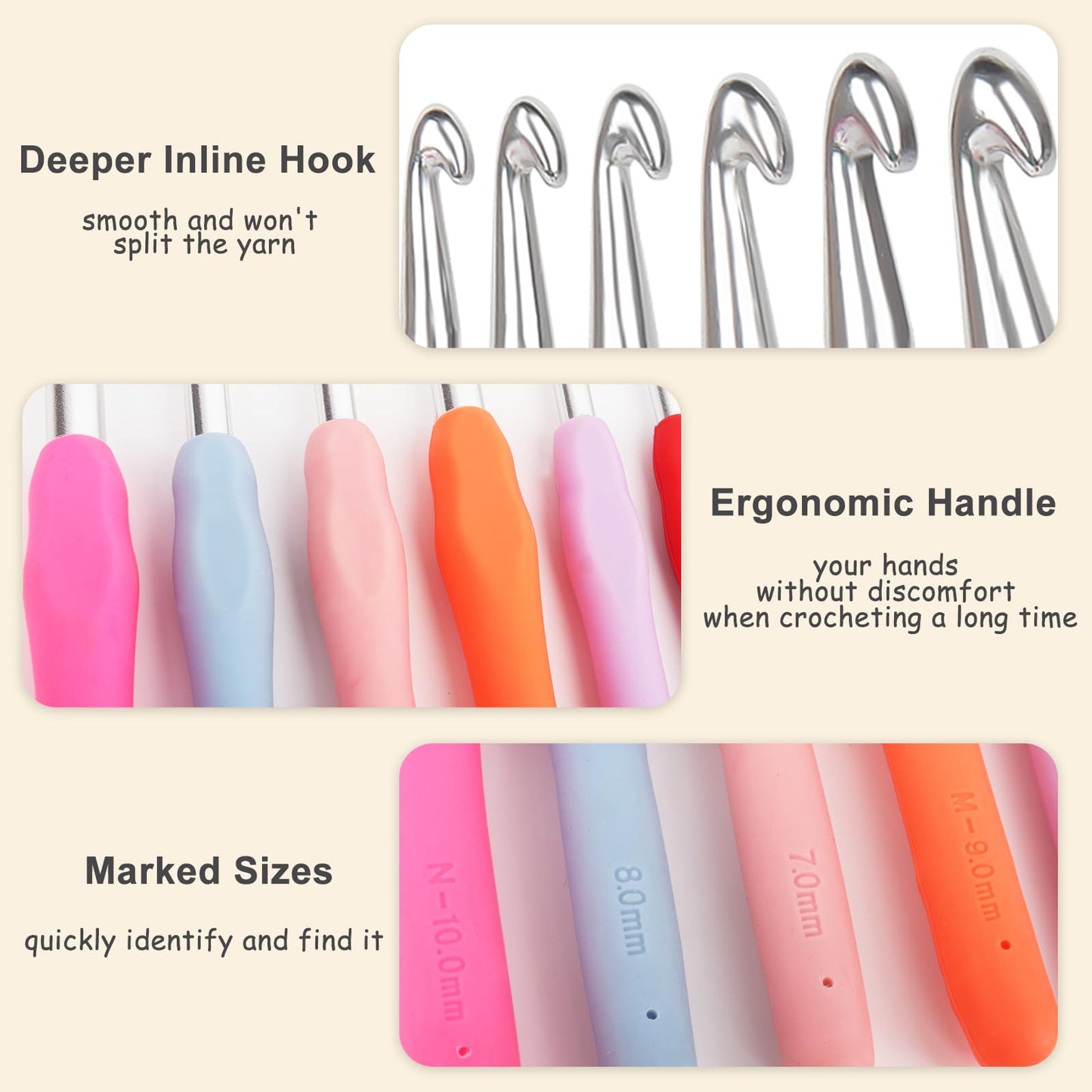 Aeelike 29pcs Big Size Crochet Hooks Set with Ergonomic Soft Handles for Thick Bulky Yarn,6.0mm - 10.0 mm Crochet Needls and Knitting & Crochet Supplies for Crochet Beginner Lover Crocheter