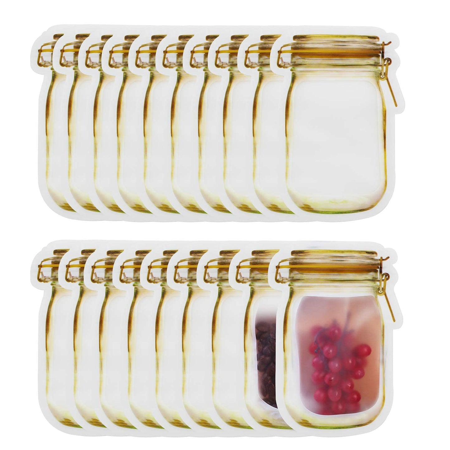 Mason Jar Bags Yellow, 20 Pcs Reusable Airtight Seal Food Storage Bags Leak-Proof Saver Bags for Travel Camping
