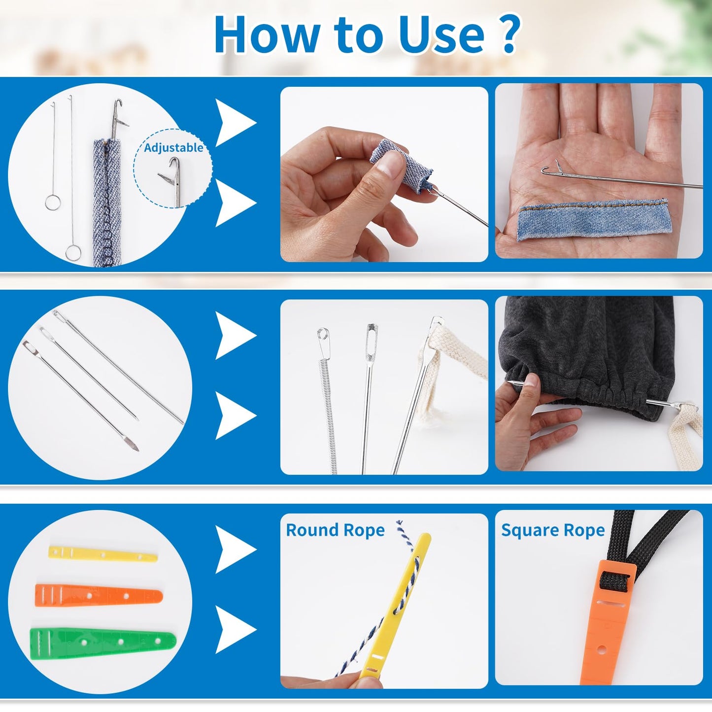 Tudniky 16 PCS Drawstring Threader, Loop Turner Sewing Tool with Flexible Hoodie String Threader and Cord Locks, Easy Drawstring Threader Bodkin Sewing Tool for Shorts Pants Jackets Coats Hoodies