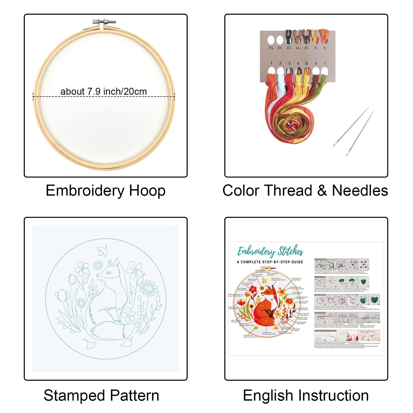 Louise Maelys Fall Fox Embroidery Kits for Beginners with Autumn Animal Pattern,Adults Starter Cross Stitch Kit DIY Needlepoint