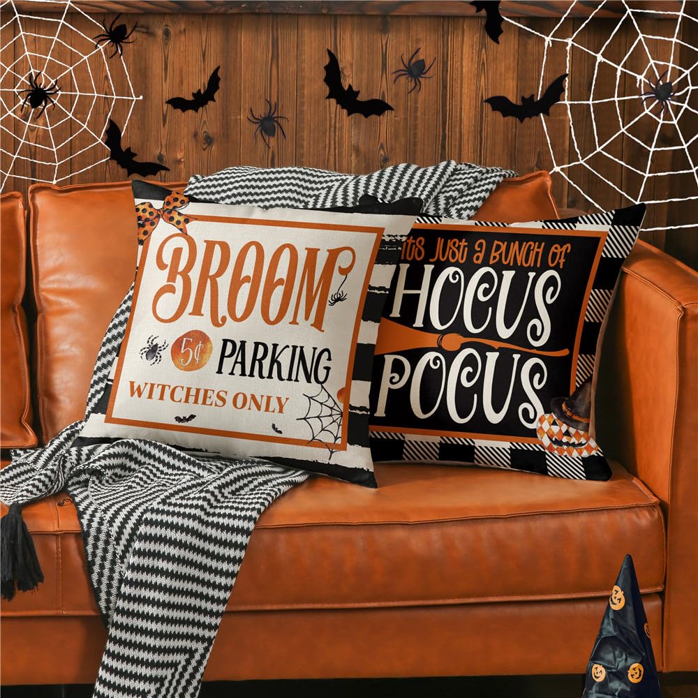 MODOVOS Halloween Decorations Pillow Covers 18x18 Set of 4 Halloween Decor Hocus Pocus Throw Pillow Covers Indoor Outdoor Fall Pumpkin Pillow Covers Decorative Cushion Cases for Home Sofa Couch