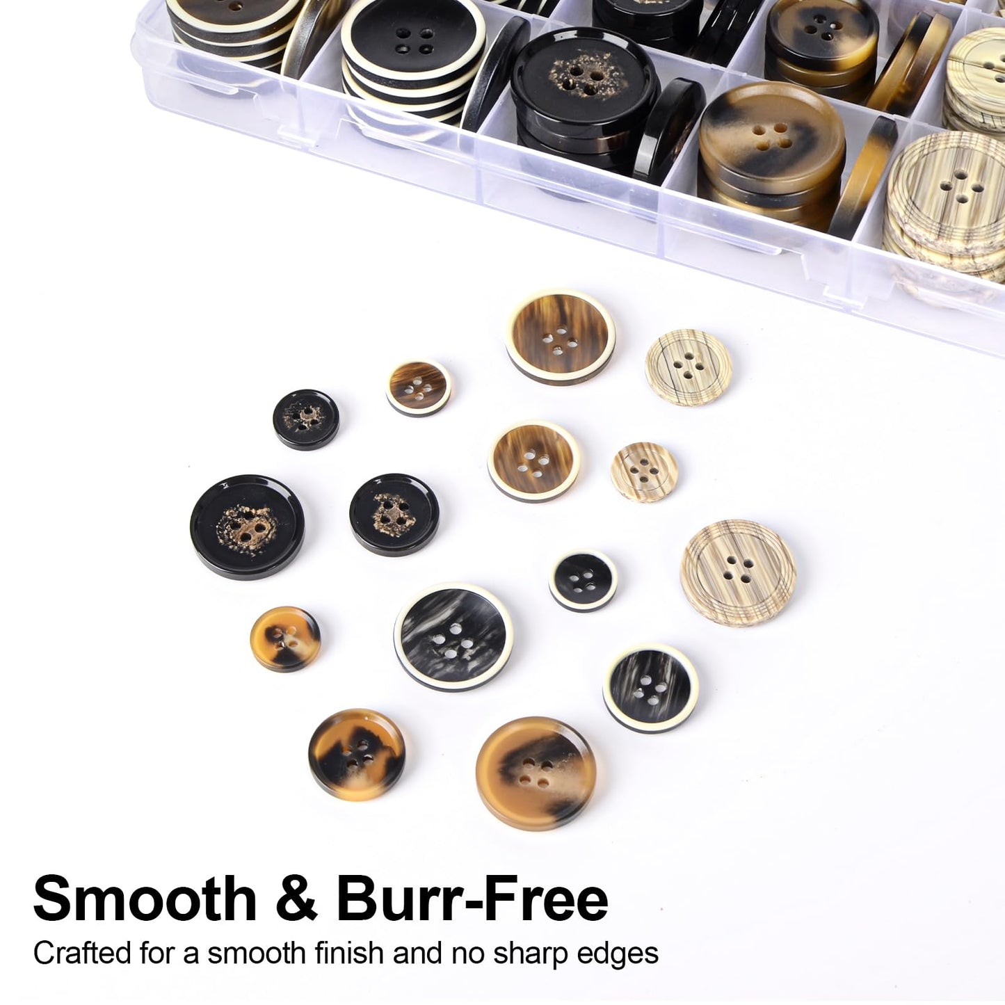 110Pcs Mixed Sewing Buttons, 4-Hole Craft Round Blazer Buttons, 5 Color 3 Size (15mm, 20mm, 25mm) Suit Coats Resin Button, Suitable for Variety Clothing Sewing, DIY Craft (Style D)