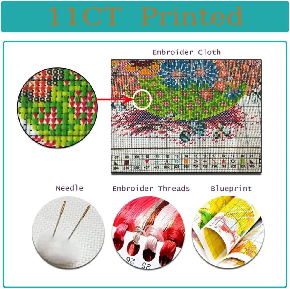 4 Pack Cat Starry Sky Flower Window Stamped Cross Stitch Kits - Embroidery Kits for Beginners Adults,11 CT Patterns Dimensions Counted Cross Stitch Kits Arts Craft Kits 12x16inch