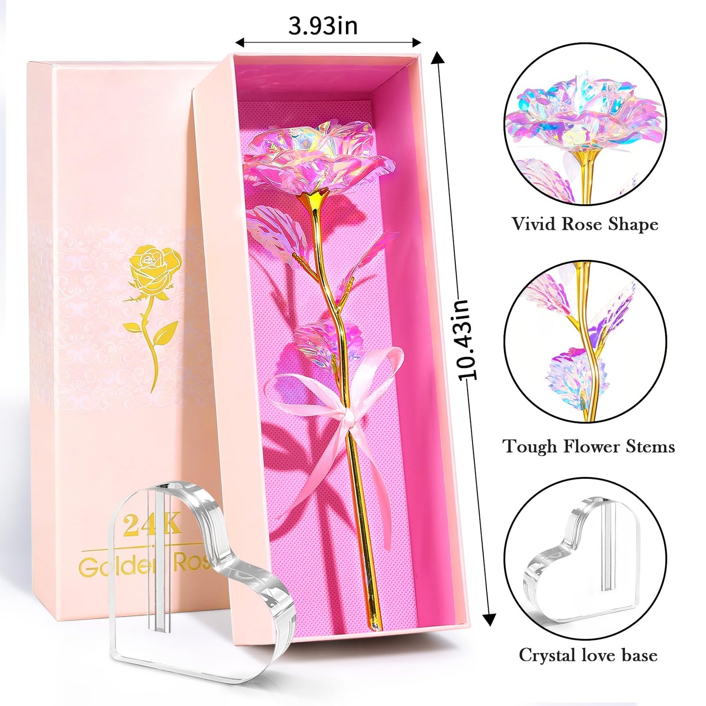 Mothers Day Mom Gifts for Women Grandma, Artificial Forever Birthday Flowers Galaxy Glass Eternal Roses with Heart Shaped Crystal Vase, Mother's Day Anniversary Wedding Rose Gifts for Wife Sister
