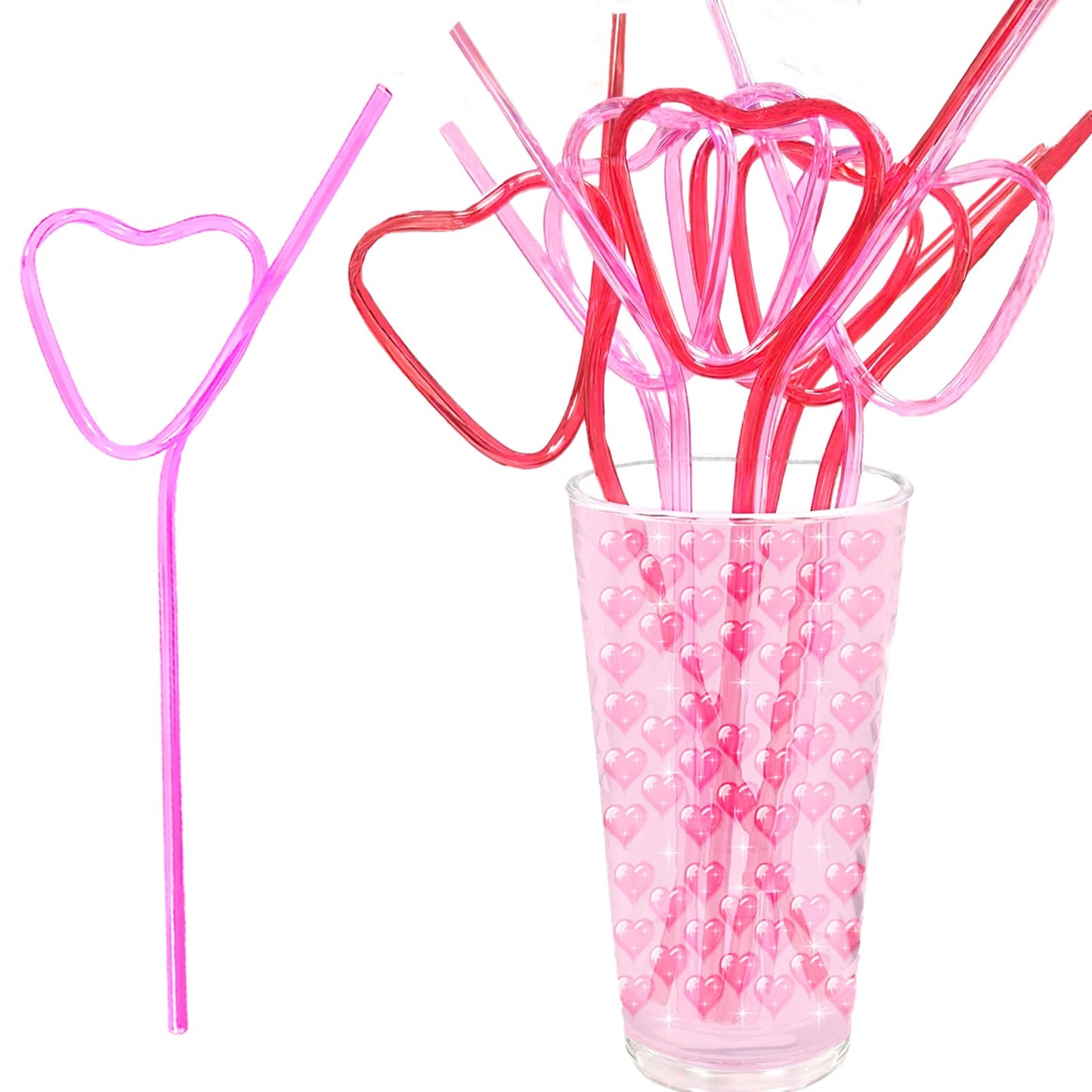 24PCS Valentine’s - Day - Wedding - Bachelorette - Party - Straws - Supplies - Decorations - Heart Shaped Drinking Straws for Galentine's Day V- Day Party Favors，Bridal Shower Birthday Parties Decor