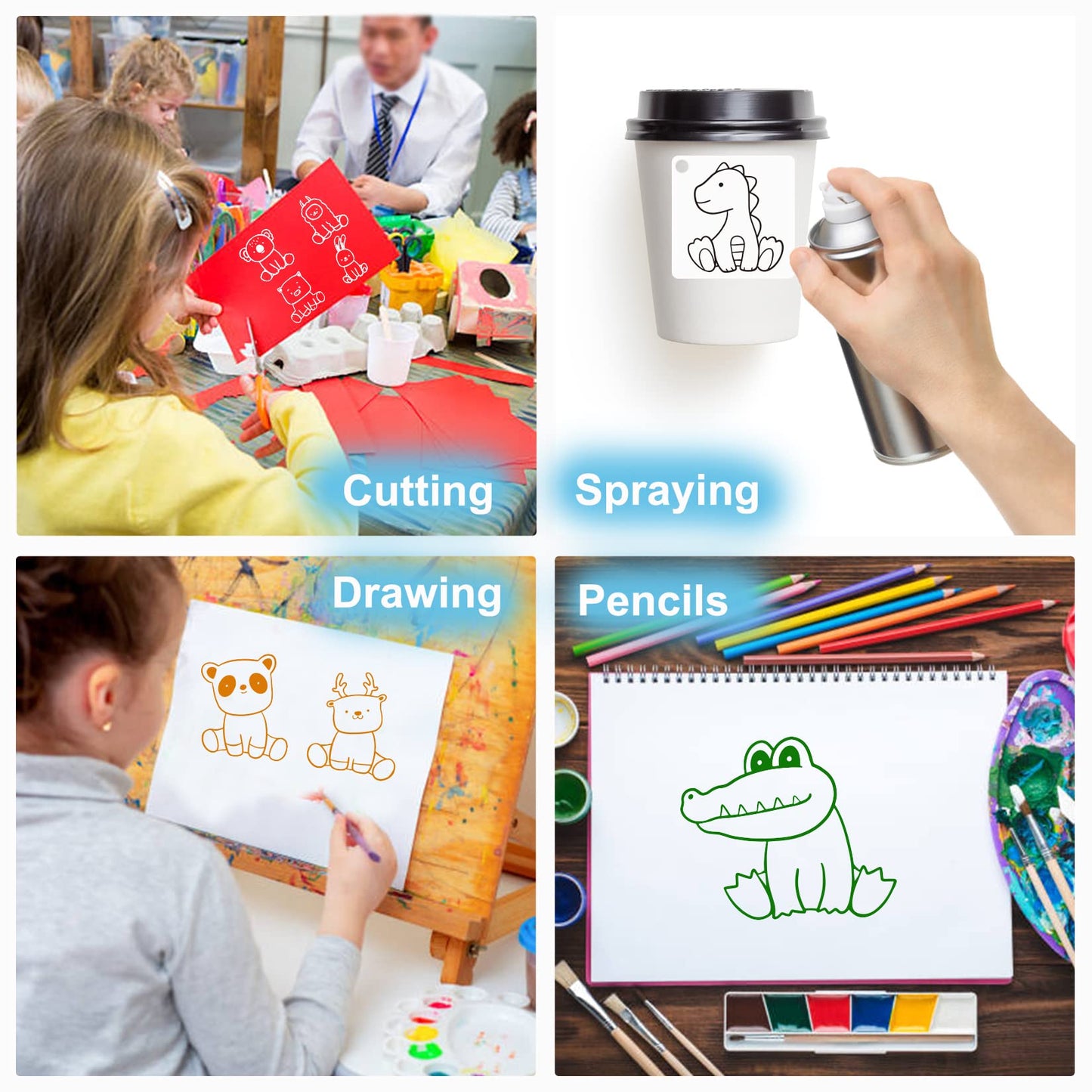 Small Stencils for Painting on Wood Reusable, 3 Inch Reusable Stencil for Craft Ornament Paint Template Stencils for Wall Card Rock Wood Signs Coasters Canvas Home Decor (Cute Animal)