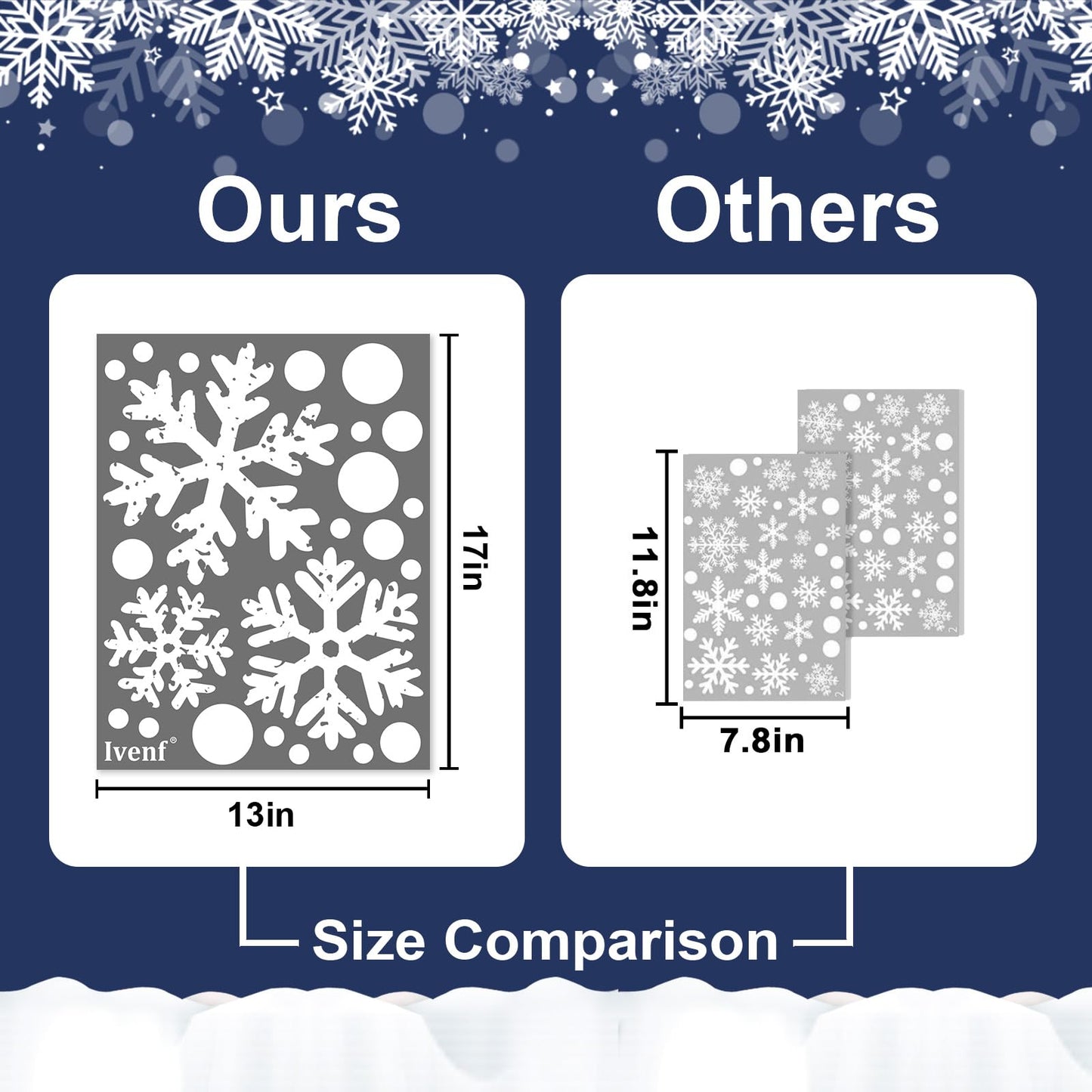 Christmas Decorations Indoor Decor: 8 Sheets Extra Large White Snowflake Christmas Window Clings, Farmhouse Rustic Xmas Snowflake Decorations for Kids Home School Office Winter Holiday Party