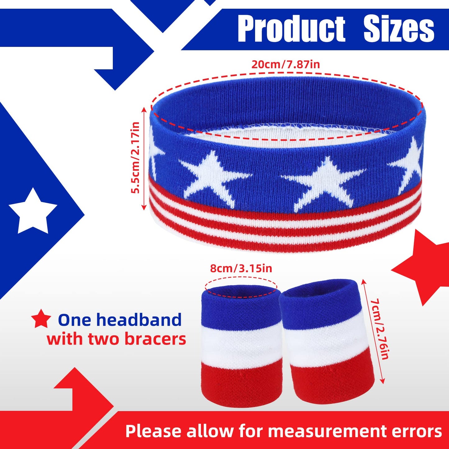Liliful 6 Sets 4th of July American Flag Sports Headband and Wristband Set Patriotic Head Wraps Memorial Day Striped Sweatband USA Wristbands Accessories for Women Men Basketball Football Running