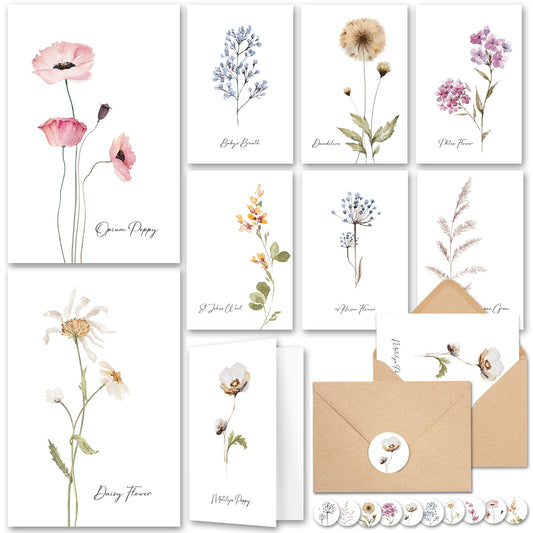 AUDREE 20 Pack Blank Cards and Envelopes 4x6 - Watercolor Single Blank Greeting Cards with Envelopes and Matching Sticker - Blank Note Cards and Envelopes for All Occasions