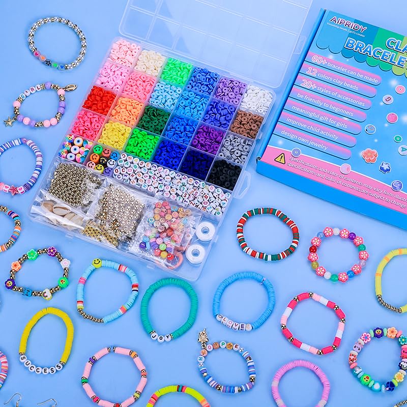 Girls Toys Bracelet Making Kit, Clay Beads Jewelry Activity Kit, DIY Crafts Birthday Christmas Gifts for Girls Ages 5 6 7 8 9 10 11 12 Years Old (24 Colors 6500 Pcs)