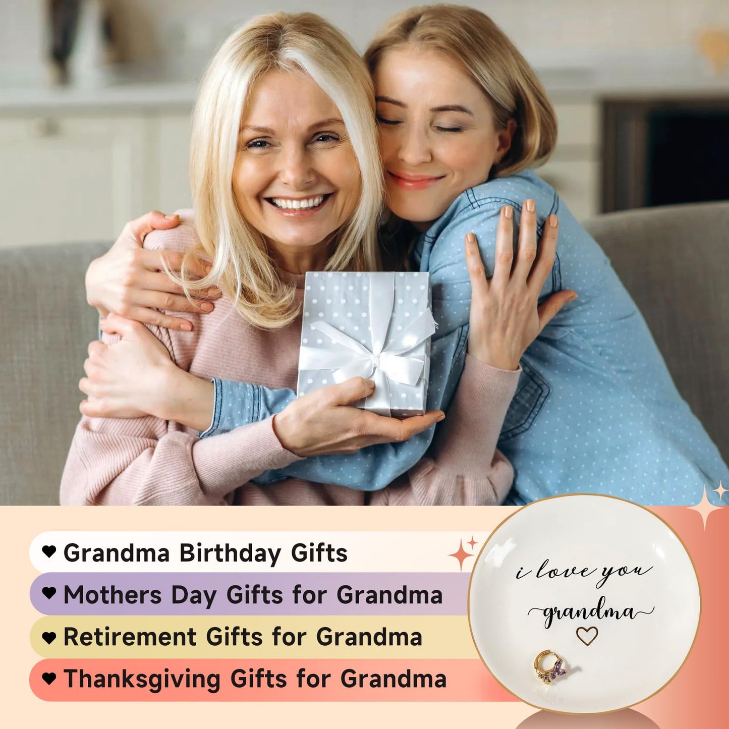 PUDDING CABIN Gifts for Grandma Mothers Day Gifts, Ring Dish - I love you, grandma - Birthday Christmas Thanksgiving Gift for Grandmother, Godmother, Gigi, Mimi, Nana Gift