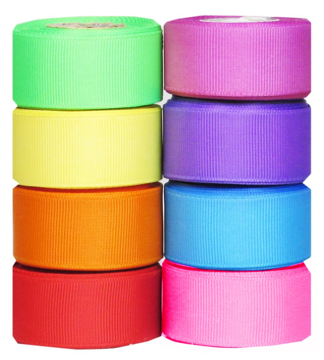 Grosgrain/Satin Ribbon Sets for Gift Package Wrapping, Hair Bow Clips & Accessories Making, Sewing, Craft Projects (40yd(8x5yd) 7/8" Grosgrain Ribbon-Bright)