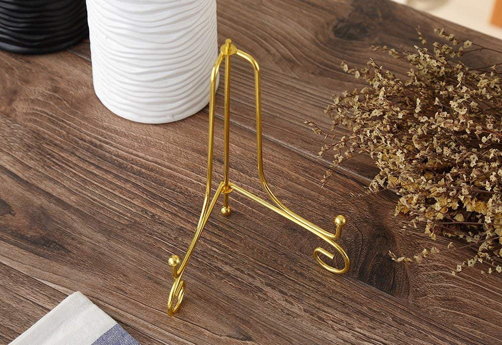 Artliving (2 Pack 4" Iron Display Stand, Gold Small Iron Easel Plate Display Photo Holder Stand, Displays Card,Cookie, Decorative Plates,Artwork