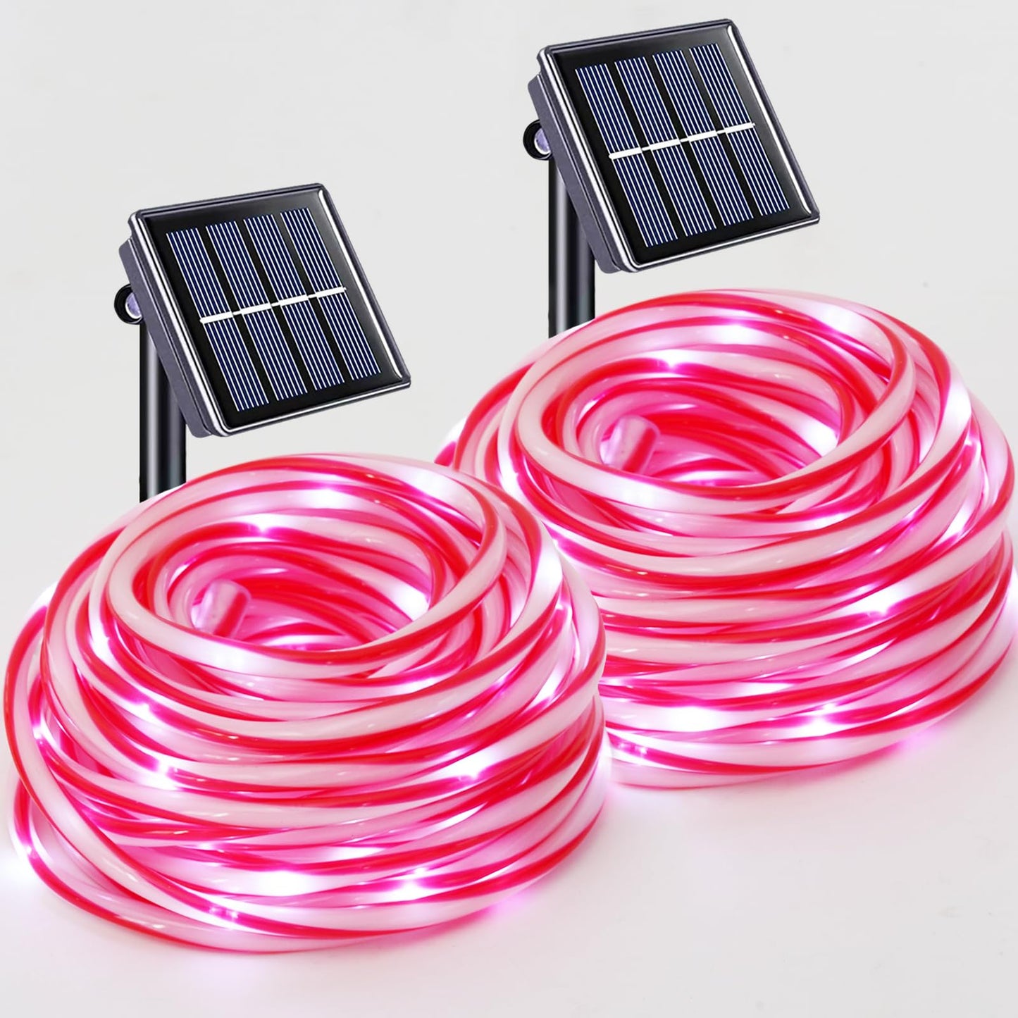 Solar Christmas Candy Cane Rope Lights, 2 Packs Each 33ft 100 LED Red & White Solar Rope Light Outdoor Waterproof Decorations String Tube Lights